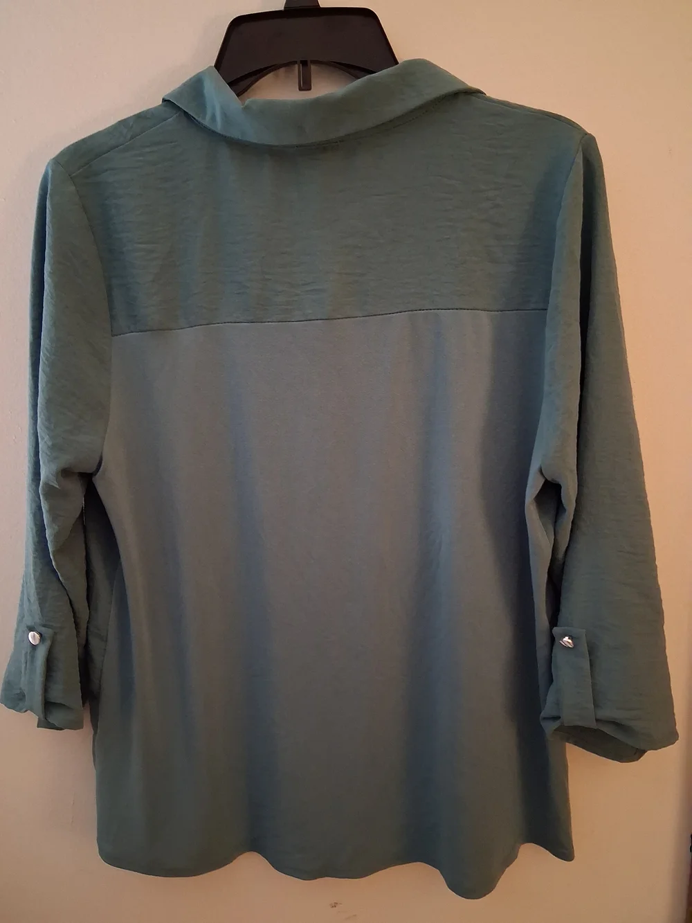 Button-Front Utility Blouse in Teal Green - Women